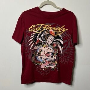 Ed Hardy Men's Maroon Graphic Tee